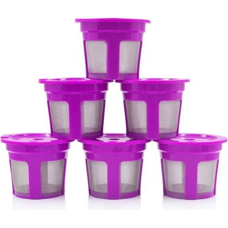 YMYNY 6 Pack Refillable Reusable K-Cup Coffee Filter Capsules Compatible with Keurig 2.0 Coffee Makers K200, K300, K400, K500, K600 Series (Purple)