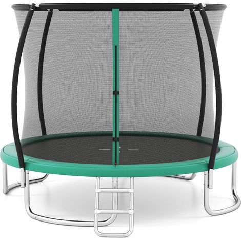 Trampoline Extérieur 305 CM Trampoline Récréatif Robuste avec Filet de Sécurité Échelle et Cadre en Acier Galvanisé Antirouille Vert (1/2)
