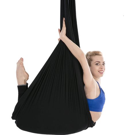 Ensemble de hamac de yoga aérien, 100 % polyester, 5,5 mètres x 3 mètres, capacité de 300 kg (1/2)
