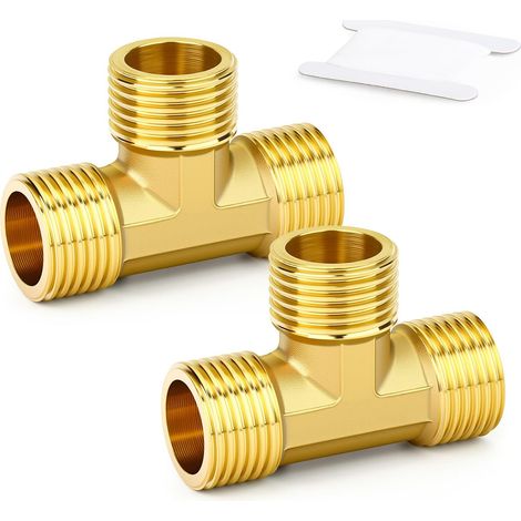 2 pièces raccord en T à 3 voies en laiton 1/2" mâle, filetage BSP adaptateur union raccord en T pour tuyau d'arrosage (1/5)