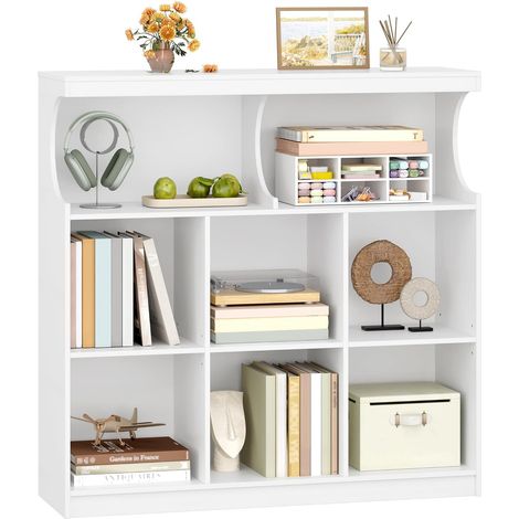Bibliothèque, étagère de Rangement Autoportante Blanche à 8 Compartiments avec, étagères cubiques à rainures en U pour Chambre, Salon, Bureau, Blanc (1/5)