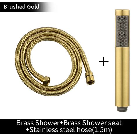 (Ensemble complet BG) Pommeau de douche à main en laiton brossé doré, douchette de bain noire mate, pommeau de douche effet pluie blanc, finition chromée économique (1/4)