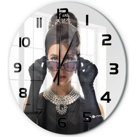 Horloge Murale Ronde Originale en Verre Silencieuse Design Moderne Salon Femme avec des lunettes fi 60 cm (1/5)