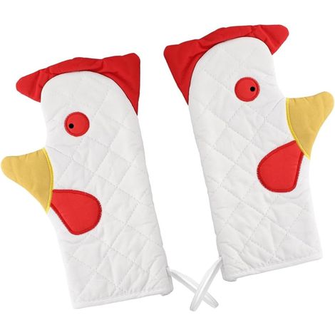 2 hitzebeständige Ofenhandschuhe mit Hahnenmotiv und Riemen, zum Kochen, Grillen und Barbecue
