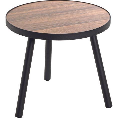 Table d'appoint en métal noir et MDF chêne - Diamètre 40 x Hauteur 36 cm -PEGANE- (1/3)