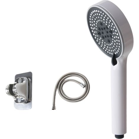 Pommeau de douche blanc haut débit avec 5 modes de pulvérisation, pommeau de douche à main à main avec flexible de 1,5 m et support (haute pression) (1/5)