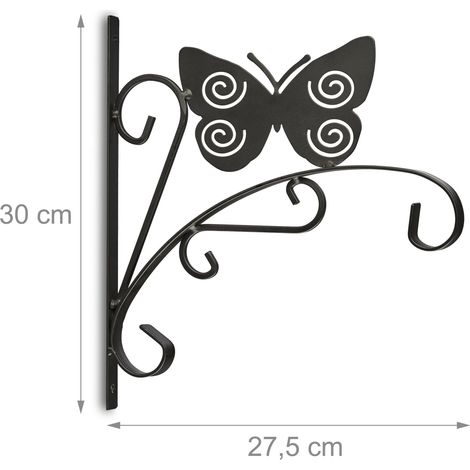 Crochet mural pour plantes suspendues 30 x 27,5 x 2 cm en fer poudré noir (1/3)