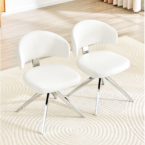 Pack de 2 sillas de comedor modernas giratorias con respaldo curvo, PU blanco, metal (1/5)