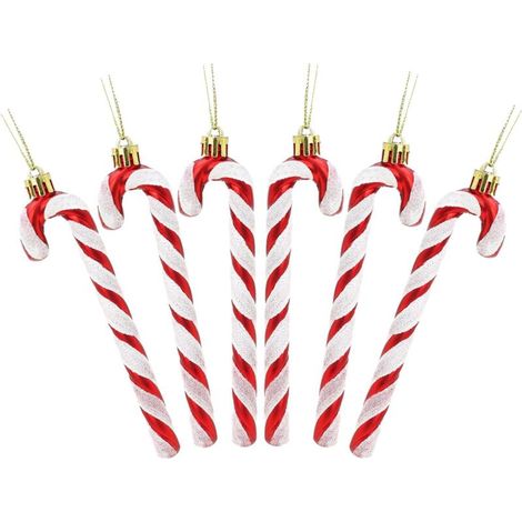 Paquet De 6pc 13cm De Canne en Bonbon Glitter Décorations d'arbre De Noël (Rouge & Blanc)