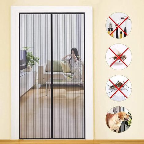 Moustiquaire Noir en Fibre De Verre, Ignifuge, Porte, Magnétique, Rideau Anti-mouches Et Insectes, avec Fermoir de Rangement, (Maille Fines 120x240cm) (1/5)