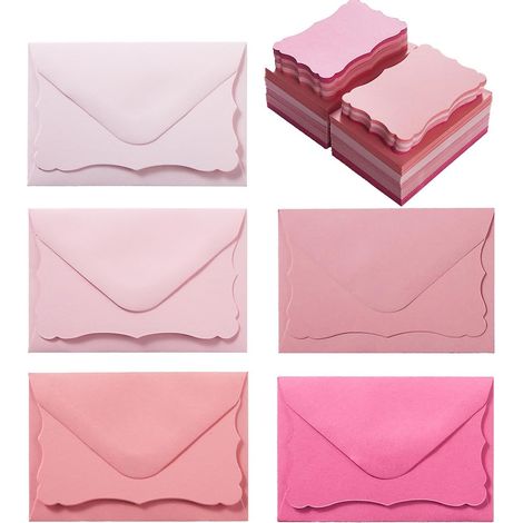 100 mini-enveloppes avec cartes - 5 couleurs - Rose - 10 x 7 cm - Idéal pour un mariage, un anniversaire ou une baby shower (1/2)