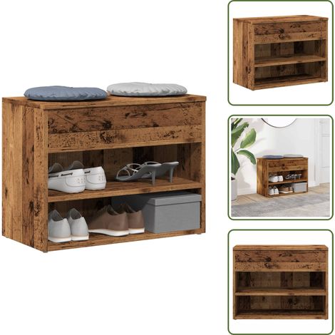 Banc à chaussures vieux bois 60x30x45 cm bois d'ingénierie - Banc À Chaussures - Bancs À Chaussures - Banc - Banc De Couloir