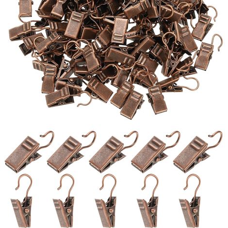 Ganchos para cortinas, clips para guirnaldas de luces, ganchos decorativos, ideales para acampar, presentación artesanal, 100 piezas, bronce rojo. (1/5)