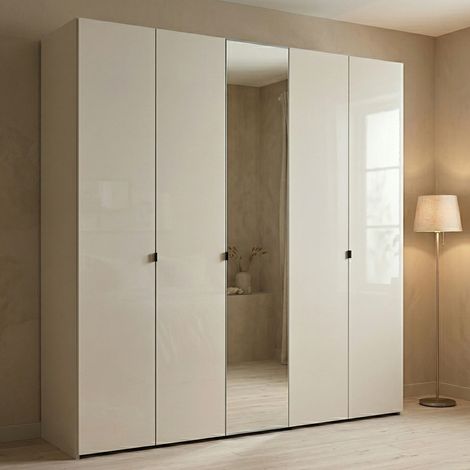 Großer Kleiderschrank Quarrata, Schlafzimmer-Garderobe, 8 Regale, 12 Fächer, 224x226,5h cm, Cremeweiß (1/5)