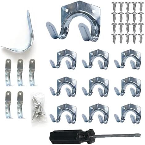 16 Pcs Crochet Mural Garage, Support Outils Mural, 10 Crochets Doubles, 6 Simples, Muraux, Idéal pour les Garages, Jardins, Abris de Jardin et Ateliers - (1/5)
