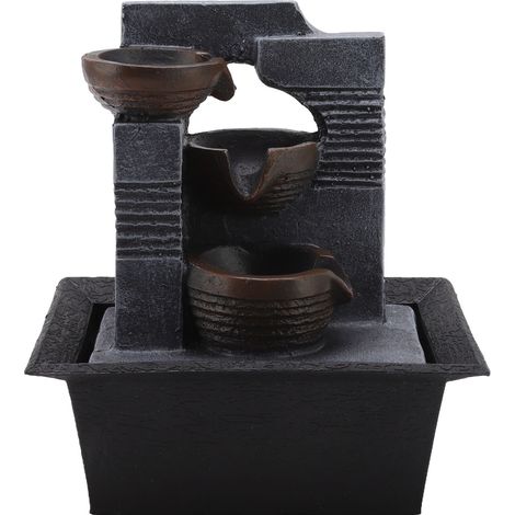 Fontaine de table à 4 niveaux en résine, ornement décoratif avec perles lumineuses colorées, pour bureau ou maison (prise UE 220 V). (1/5)