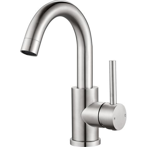 360 Degree Swivel Bathroom Faucet, Stainless Steel Bathroom Sink Faucets, Single Handle Basin Faucet for Hot/Cold Water, Brushed (1/5)