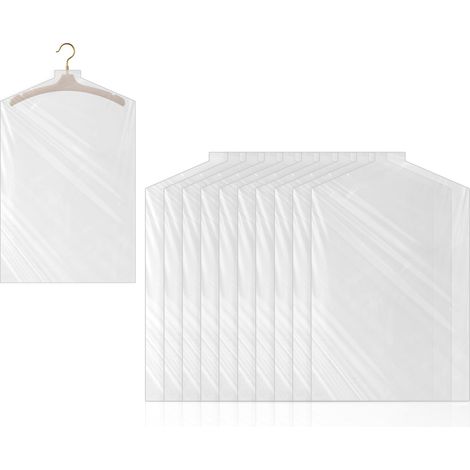 10 Pièces Housses de Vêtements Plastique 60x90cm, Protège-Vêtements à Suspendre Transparent Housse Vetement Penderie Anti-Poussière Imperméable pour Costume Manteau Blazers Chemises Robes (1/5)