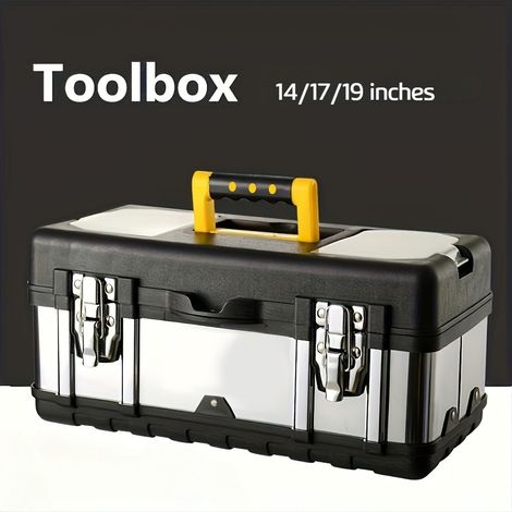 14 Pouces Boîte À Outils En Acier Inoxydable De Qualité Industrielle, Boîte De Rangement Double Couche, Rangement D'outils Matériels (1/5)