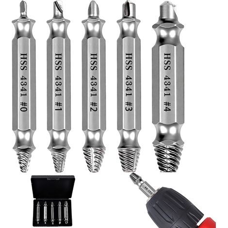 Lot de 5 extracteurs de vis M3-M18 - Extracteur de vis endommagées - Tournevis à gauche avec tige hexagonale - Pour visseuse sans fil et perceuses - Gris (1/5)
