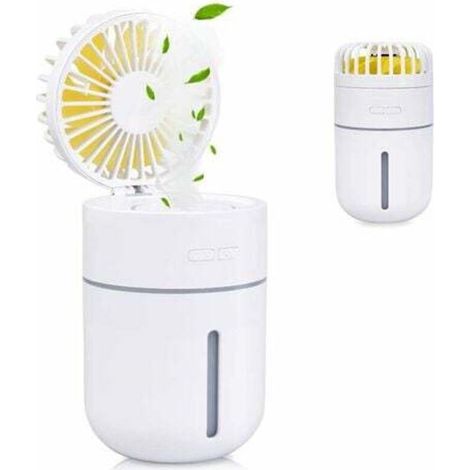 400ml Mini Air Humidifier with Fan, USB Rechargeable Portable Fan Air Conditioner Purifier Super Mute Night Light 2 Cool Mist Modes, 7 LED Colors (White) (1/4)