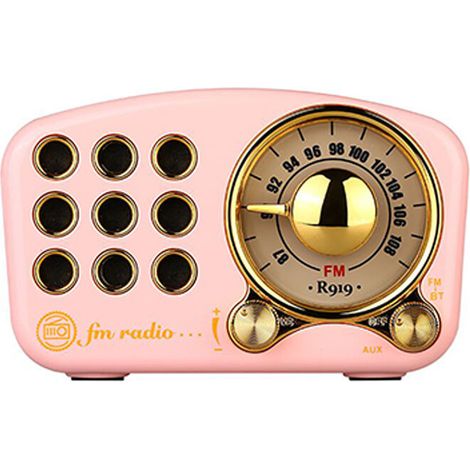 Enceinte Bluetooth rétro avec radio FM vintage, volume puissant, basses renforcées, connexion sans fil Bluetooth 5.0, lecteur de carte TF et MP3 (rose) (1/5)