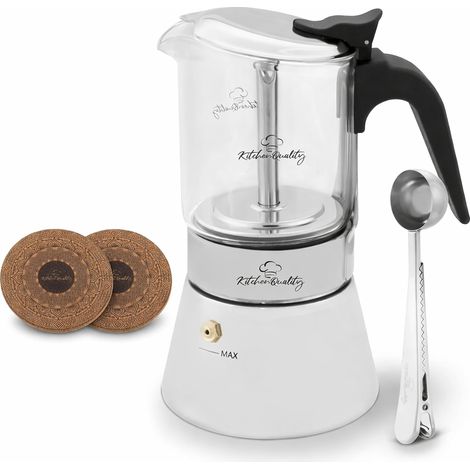 Cafetière espresso 17.5x10 cm pour tous feux en inox & verre