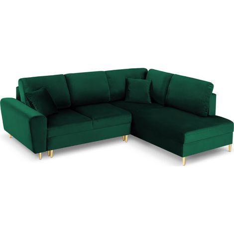 Canapé-lit d'angle droit + box 5 places en velours vert bouteille (1/5)