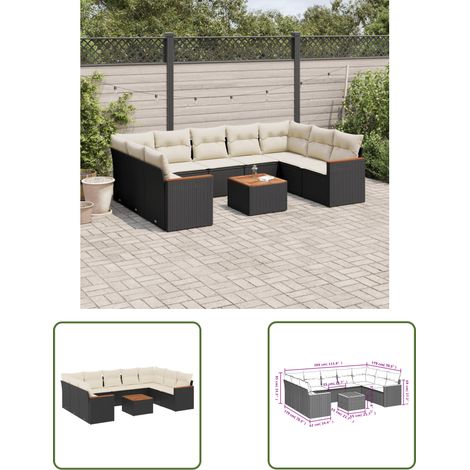 The Living Store 10-tlg. Garten-Sofagarnitur mit Kissen Schwarz Poly Rattan - Gartenmöbel Set - Gartensorte - Outdoor Möbel - Lounge Sofa - Esstisch (1/3)