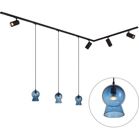 QAZQA Sistema de riel moderno negro con 4 focos y 3 luces (1/5)