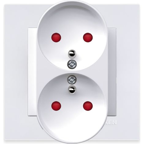 Prise de courant double 2P+T avec obturateurs blanc – ensemble complet avec plaque – 248/01E EXEN (1/3)
