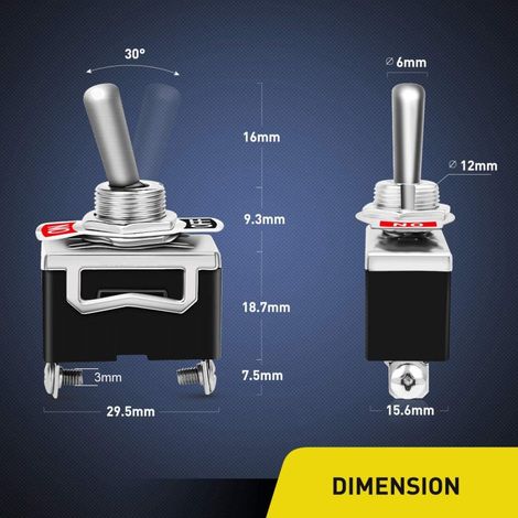 Lot de 8 interrupteurs à bascule avec capuchon étanche, 10 A 12 V CC / 6 A 24 V CC, interrupteur SPST à 2 broches pour voiture, camion, bateau et applications marines (noir) (1/3)