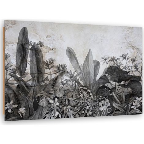 Quadro deco panel, Foglie in bianco e nero sullo sfondo del cemento - 100x70 (1/5)