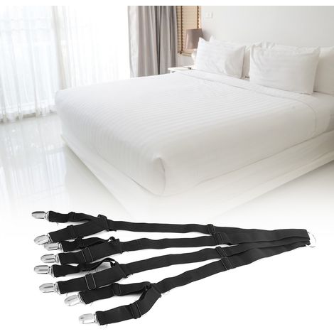 Attache-draps antidérapante avec boucle de fixation, sangles élastiques réglables et 8 clips (noir) (1/5)