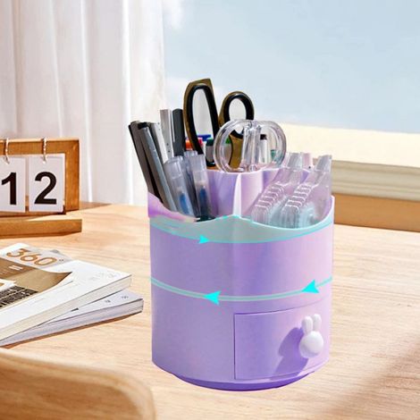 Porte-stylo en rotation Porte-crayon à 360 degrés Rotation mignonne de grande capacité Organisateur meuble boite Violet (1/5)