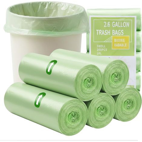 200 Sacs Poubelle 10L pour Cuisine et Salle de Bain, Sacs Résistants et Étanches, Faciles à Détacher et à Transporter (45x50cm, Vert, 5 Rouleaux) (1/5)