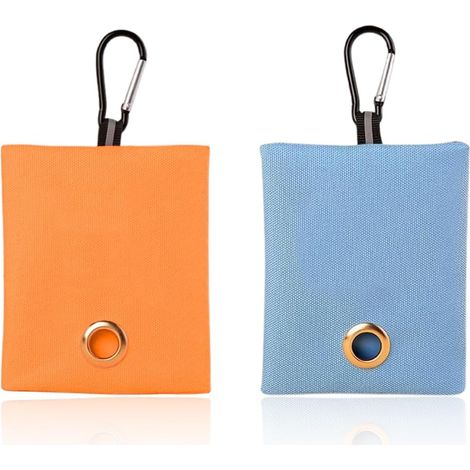 Hundekotbeutel, 2 Aufbewahrungsboxen für Kotbeutel/Beutelöffnungswerkzeuge mit Karabinerhaken (blau, gelb) (1/5)