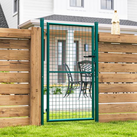 Portail jardin acier 97x200 cm, barrière métallique avec verrou, 3 clés, poignée et 2 poteaux (1/5)