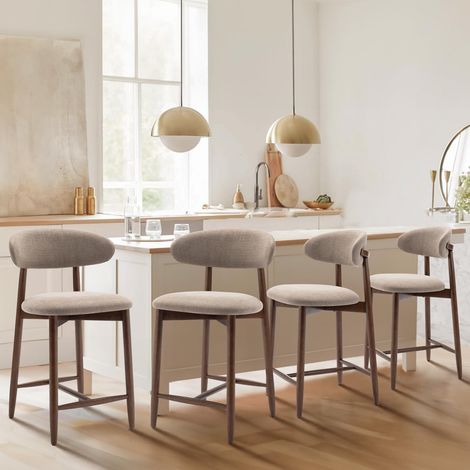 Tabourets de Bar avec Dossier, Lot de 4 - Chaises de Cuisine à Dossier avec Pieds en Bois pour Cuisine, Bar, Salle à Manger, Bureau, Couleur Camel (1/5)