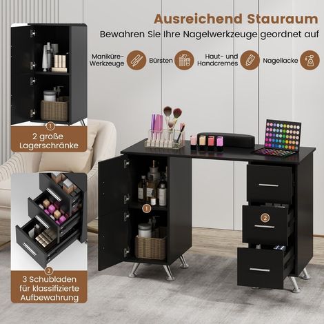 Tavolo manicure con cassettiere e amp tavolo manicure poggiapolsi nero