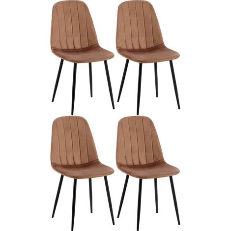 Set 4 sedie sala da pranzo cuciture decorative verticali seduta in velluto marrone gambe in metallo nero opaco 100001756