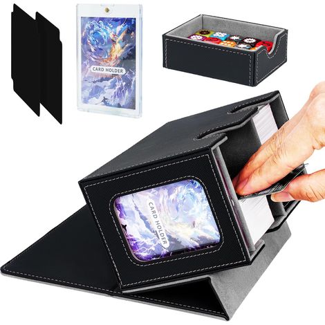 Boîte de jeu de cartes pour MTG Commander, boîte à cartes TCG, boîte de rangement pour cartes à collectionner en cuir PU magnétique, pour 150 cartes à double étui, noir et gris (1/5)