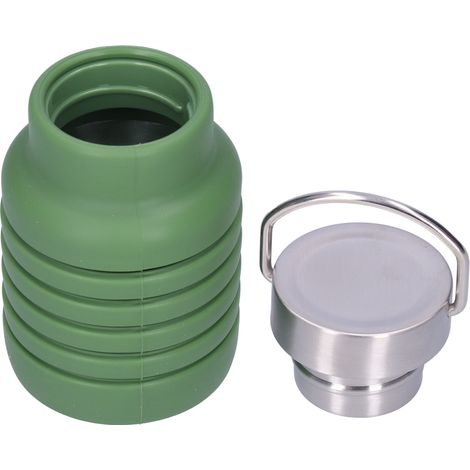 500 ml faltbare Silikon-Wasserflasche mit Edelstahldeckel, militärgrüner Wanderbecher (1/5)