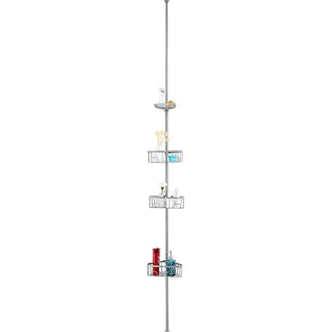 COSTWAY Duschregal Teleskop, Duscheckregal hoehenverstellbar, Badregal metall, Duschablage ohne Bohren, mit 4 hoehenverstellbaren Koerben (1/5)