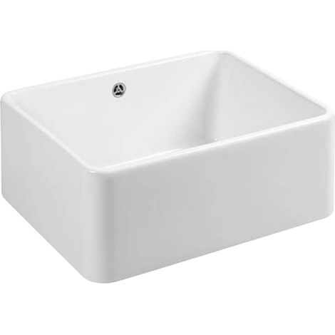 Évier timbre d'office céramique blanc 590x458 mm – 1 bac à poser – Convient meuble sous évier 60 cm – Vidage manuel inclus – Sanindusa (1/4)