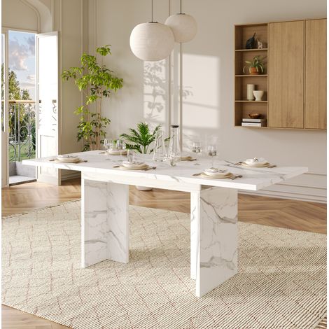 Tavolo allungabile 140/180 x 80 cm, 6-8 persone, MDF, effetto marmo bianco OKMYHOME (1/5)