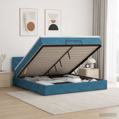 Cama tipo otomana con colchón y LED Azul oscuro 140 x 200 cm (1/5)