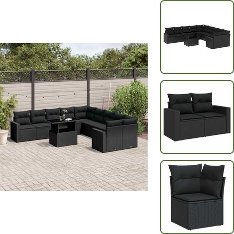 Salon de jardin 11 pcs avec coussins noir résine tressée - Ensemble Salon De Jardin - Meuble Extérieur - Jardin Design - Mobilier Résistant Aux Intempéries - Chaise Lounge (1/5)