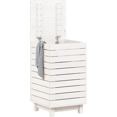 Panier à linge, bois de pin massif, design polyvalent, Ivoire (1/2)