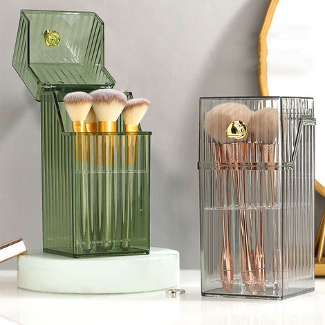 Boîte de rangement pour pinceaux de maquillage - Organisateur de maquillage luxueux et léger - Boîte de rangement de bureau pour crayons à sourcils, poudre et blush - Gris - Taille unique (1/5)